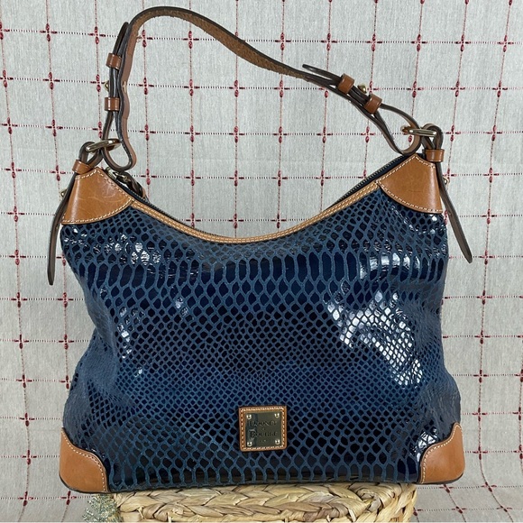 Dooney & Bourke Handbags - Vintage Dooney & Bourke Navy Snakeskin Leather Erica Hobo Shoulder Bag BS479 NV